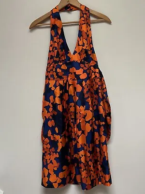 NWT MILLY Of NEW YORK Womens Halter Dress 100% Silk Orange Black Artsy Size 0 • $88.38