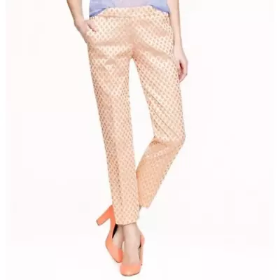 J. Crew NEW Coral Pink & Metallic Gold Gilded Dot Jacquard Brocade Ankle Pants 2 • $44.99