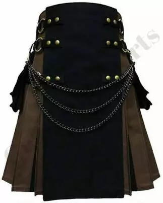 Mens Hybrid Kilt Fashion Kilt Tactical Black & Brown Kilt Wedding Utility Kilts • $115.36