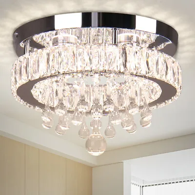 11.8  Modern Crystal Chandelier LED Flush Mount Ceiling Light For Bedroom Foyer • $79.98
