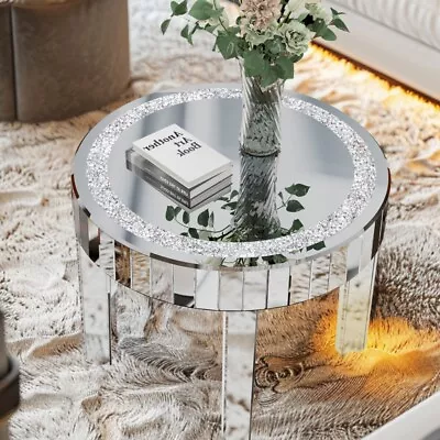 Modern Silver Mirrored Coffee Table Bling Diamonds Accent Table Sofa Side Table • $165.90