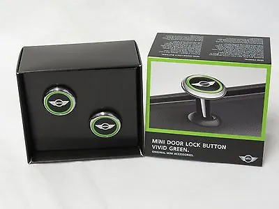 OEM Mini Cooper Door Lock Caps Pins Vivid Green Mini Wings Logo 82292358508 • $59.17