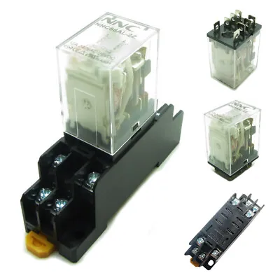 220V AC Coil Power Relay 12A DPDT LY2NJ 8 Pin Plug In + Din Rail Socket Base  • $4.99