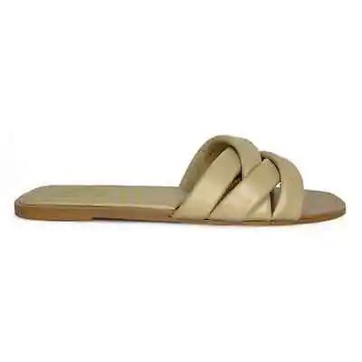 Zara 9 Cross Quilted Vegan Leather Slide Sandal Beige 39 • $33.25
