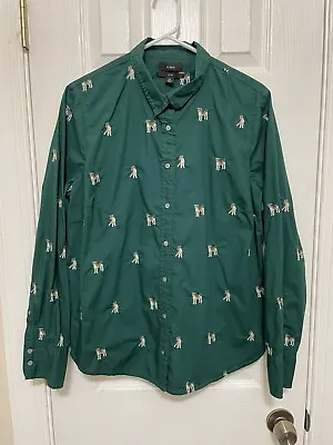 J CREW SLIM PERFECT SHIRT DOG DAYS EMBROIDERY Green Women’s 16 Slim Button Up • $28.95