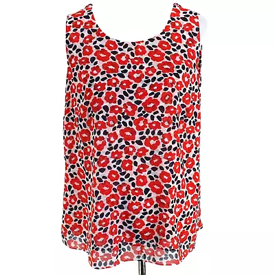 CAbi Flipside Blouse Top Womens Sz L Red Floral Sleeveless Reversible Tank #5356 • $19.99