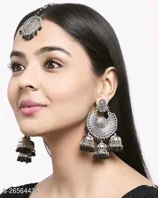 Indian Ethnic Traditional Silver Oxidized Afghani Style Jhumka Jhumki Earrings • $24.49