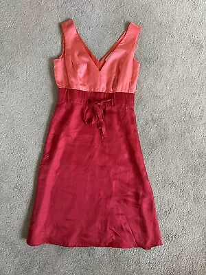 Pure Silk Holly Willoughby Red/Orange Drawstring Sleeveless Dress Size 8 • £25