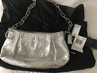$95 • Buy Coach Poppy Metallic Silver Etched Storypatch Leather Evening Shoulder Bag 15892