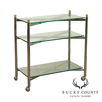 Directoire Style Vintage Chrome And Glass 3 Tier Bar Cart • $965