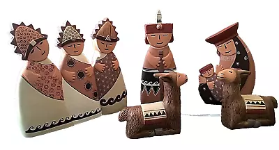 Peruvian Folk Art Terra Cotta Red Clay Nativity 5 Piece 9  Largest Figure EXEC • $99.99