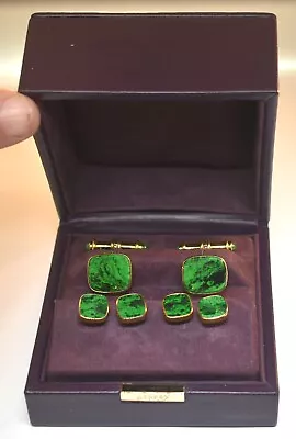 Deakin & Francis 18k Yellow Gold Malachite Cufflinks Excuisit Tuxido Set -euc • $2900