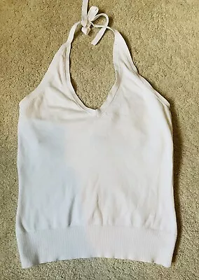 GAP White Stretch Cotton Vest Built In Bra Halter Neck Size M • £8.99