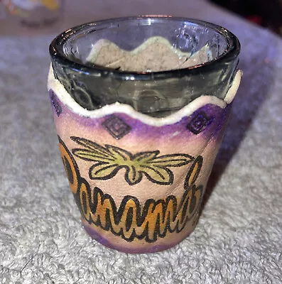 Vintage Shot Glass - Souvenir Of Panama 2 T With Colorful Leather Overlay • $5.33
