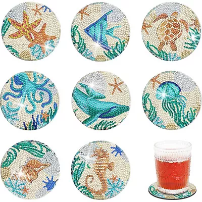 Cup Holder Coasters Ocean Beach Theme 8Pcs Ocean Diamond Children Table Summer  • $14.89