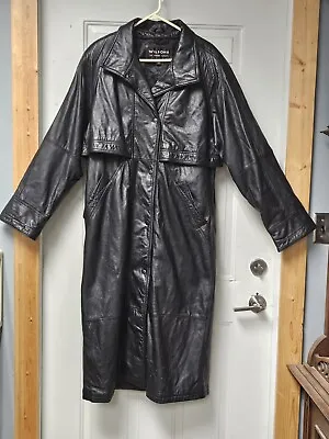 Vintage Wilsons Leather Co. Black Leather Trench Coat  Size Large • $40.40