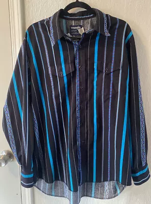 VTG Wrangler Cowboy Cut Long Tail Button Up Single Needle Colorful Stripes 18/35 • $13.19