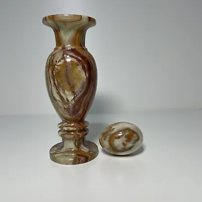 Unique Italian ‘Della Pietra’ Onyx Marble Vase Decorative Ornament Heavy Egg Lid • £65