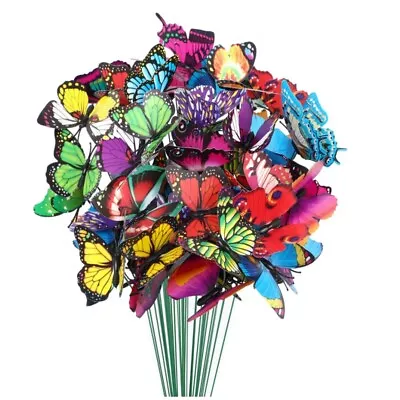 24X Colourful Butterflies Stakes Ornaments Garden Patio On Sticks Home Decor UK • £5.89