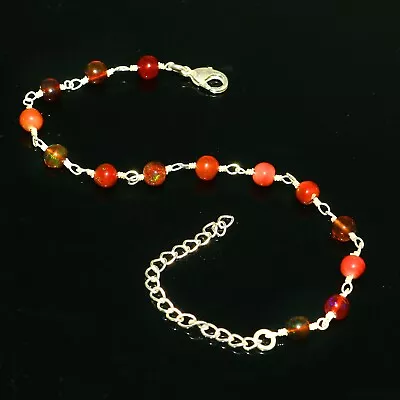 925 Sterling Silver Natural Ethiopian Fire Opal Beads With Chain Bracelet 325 • $61.21