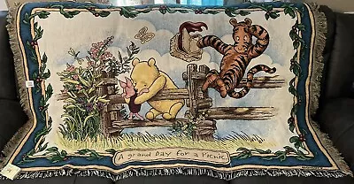 Disney Classic Pooh Winnie The Pooh Tapestry Fringe Blanket Throw Goodwin Weaver • $75