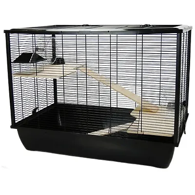 Large Rat Hamster Mouse Cage Black Base Two Tiers Wooden Shelves - The Langham • £74.99