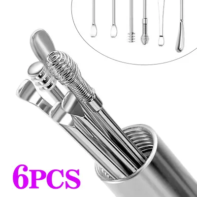 6X Stainless Steel Ear Wax Remover Ear Cleaner Set Ear Pick Ear Wax Removal Tool • £3.50