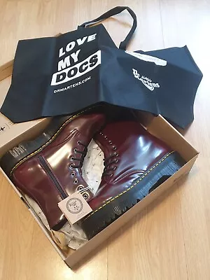£180 Dr Martens Vegan Mens  Jadon Ii Platform Boots Cherry Red Uk 12 Eu 47 + Bag • £119.95