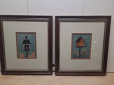 WARREN KIMBLE BIRDHOUSE PRINTS 2 FRAMED GLASSED READY TO HANG 14x16 • $29.99