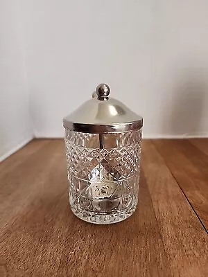 Vintage Pressed Glass Condiment Jar Chrome Lid With Silver Plate Spoon Sheffield • $4.74