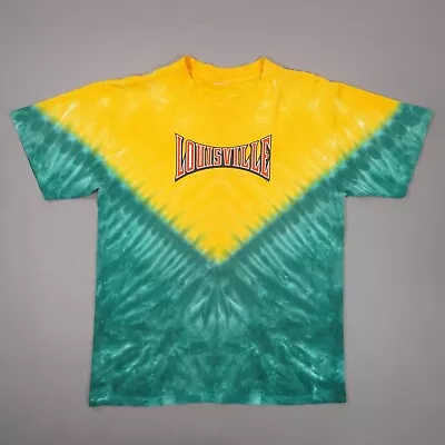 Vintage 90s Louisville Tie Dye Single Stitch T Shirt Mens Medium Yellow Green • $24.88