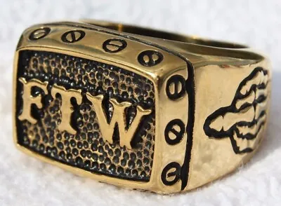 FTW Gold Stainless Steel Motorcycle Biker Ring Sz 789101112131415  • $14.99