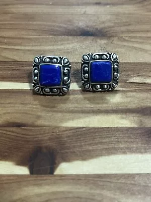 925 Sterling Silver Vintage Cabochon Cut Lapis Lazuli Stud Earrings • $37.50