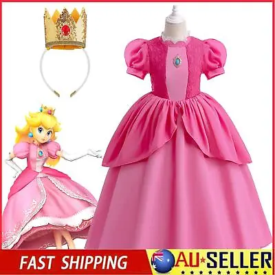 Christmas Girls Princess Peach Super Mario Cosplay Costume Dress Party Dress Up • $31.64