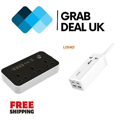 UK Extension Lead Cable Electric Mains Power 3 Gang Way 4 USB Ports Plug Socket • £11.99