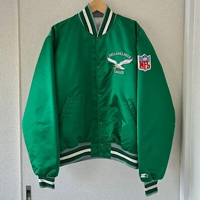 VTG 80s 90s Philadelphia Eagles Starter Satin Bomber Jacket Kelly Green Large • $210