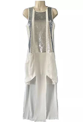 $70 • Buy Beautiful   SASS & BIDE   White & Silver Sequin Hi Lo Maxi Cocktail Dress Sz 8