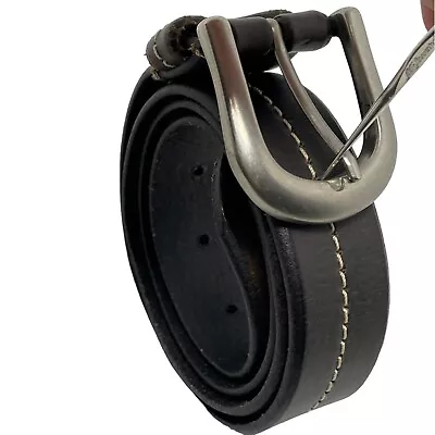 Full Grain Leather Waist Belt Adjustable Silver Tone Buckle Black Women's L • $18.04