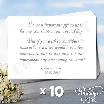 £2.94 • Buy 10 X Personalised Wedding Birthday Money Gift Honeymoon Wish Cards Cash Inserts