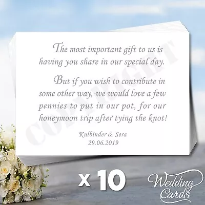 10 X Personalised Wedding Birthday Money Gift Honeymoon Wish Cards Cash Inserts • £3.06