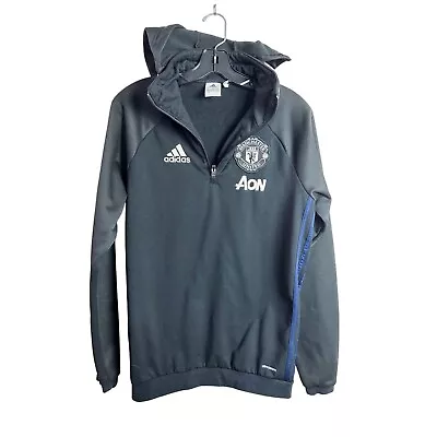 Adidas Manchester United AON Black Quarter Zip Hoodie Black Mens Small • $40