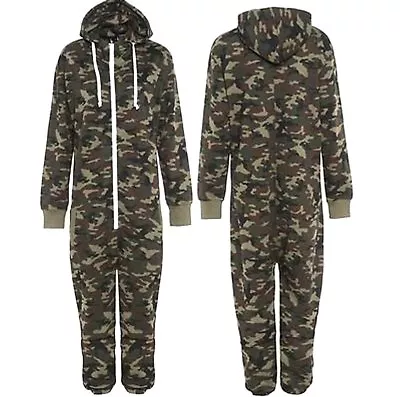 Unisex Mens Plain & Aztec 1Onesie Zip Up All In One Hooded Jumpsuit Sizes S -5XL • $21.99