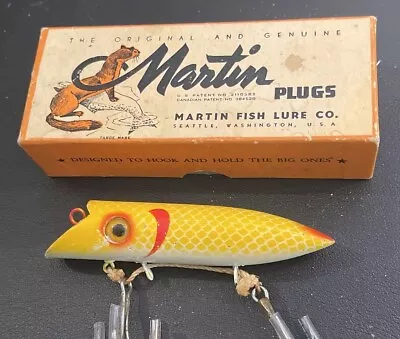 Martin Glass Eye Wood Used Vintage Salmon Plug Fishing Lure W/box NICE! LOT4-170 • $28