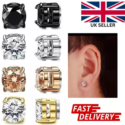 PAIR Diamond Cut Magnetic Men Women Round Sparkling Clip On Ear Studs Earrings • £5.99