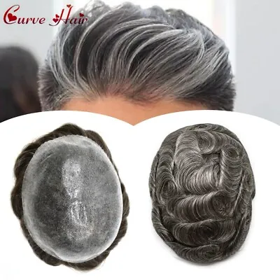 50+ Color Men Toupee Hair Replacement System Full Poly Thin Skin Human HairPiece • $99.99