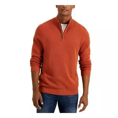 Club Room Mens Quarter-Zip Mock Neck Sweater Orange S Brown • $7.99