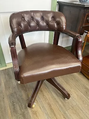 £265 • Buy Vintage Chesterfield Brown Leather Desk Captains Chair . Delivery Available