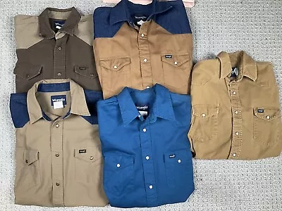 Vintage Wrangler Western Pearl Snap Button Up Long Sleeve Shirts Lot Of 5 • $105