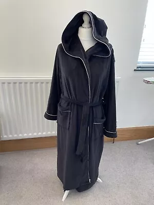 Gaspe Soft Black Velour Hooded Dressing Gown Size M • £25