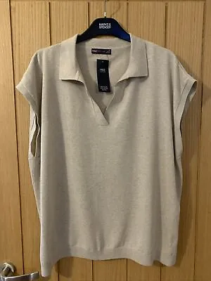 M&S Collared V Neck Sleeveless Jumper Size XL BNWT Linen Mix • £11.99